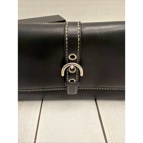 Vintage Y2K Coach Black Leather Large Silver Buckle Bifold Wallet 8x4” VGUC* - Picture 2 of 8